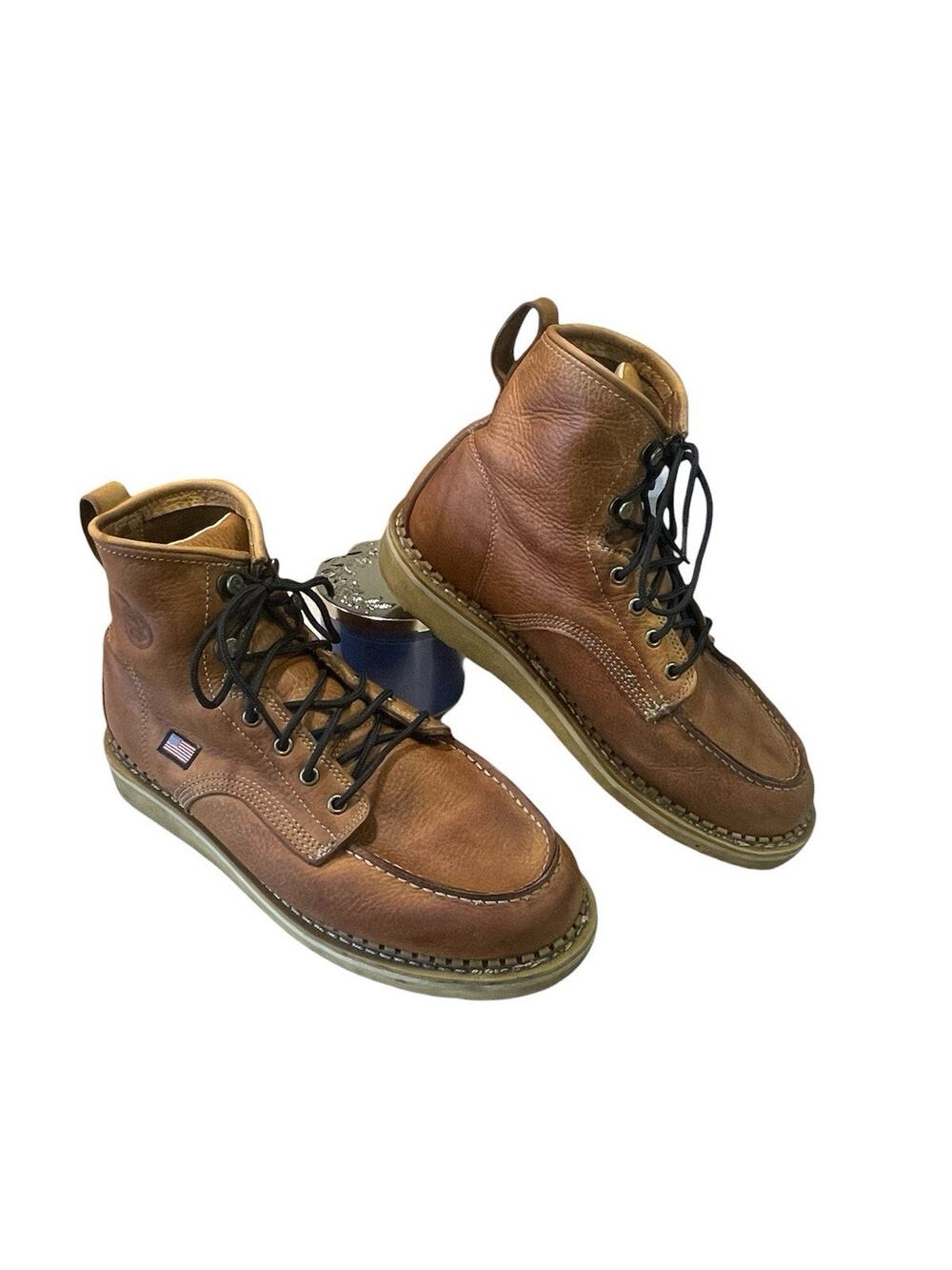 Georgia Boot Men's Size 10.5 W -Brown Wedge Moc Toe Lace Up Work Boot -GB00358